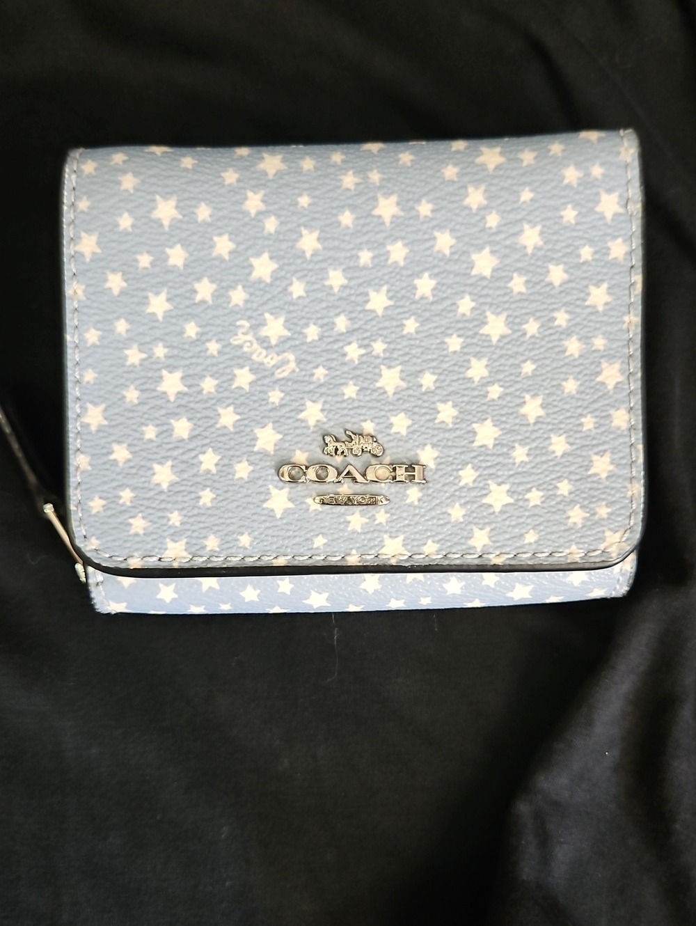 Coach Light Blue Star Print Compact Wallet EUC